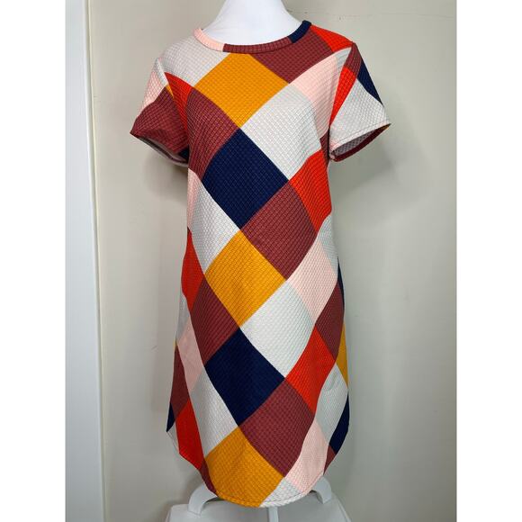 Traffic People Retro 60's Look Colorblock Short Sleeve Shift Dress Size L - Picture 2 of 7